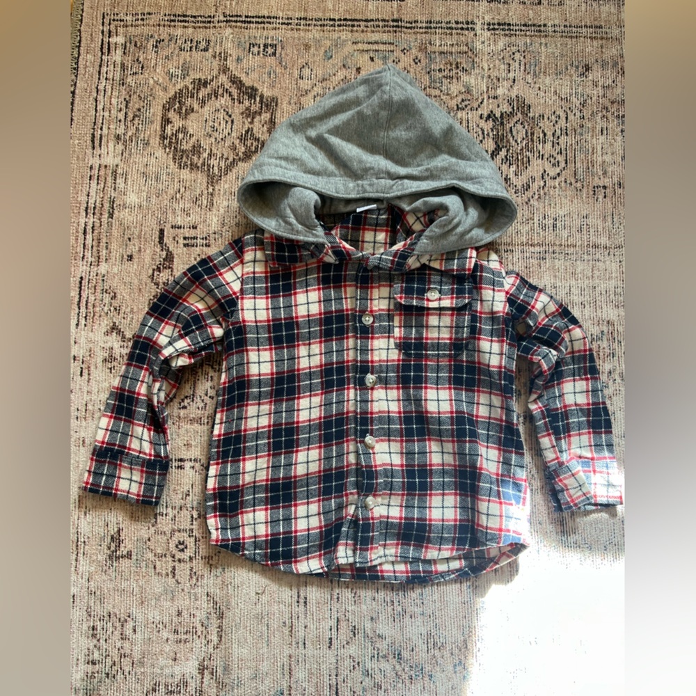 Old Navy Kids Plaid Button Down Shirt with Gray Hood